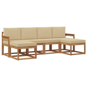 vidaXL Conjunto De Sof&aacute;s De Exterior Con Coj&iacute;n 6 Pcs Natural Y Beige Vidaxl