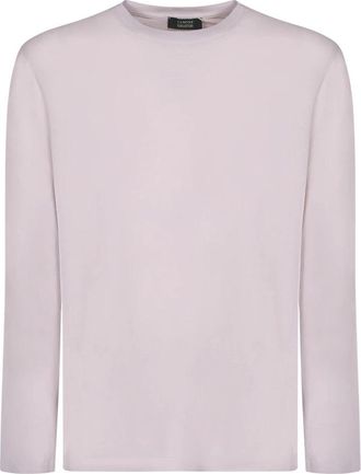 Zanone T-shirt met ronde hals en lange mouwen - Heren - Ronde hals truien - Wit - XL - Katoen - Truien & Vesten
