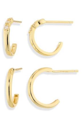 Argento Vivo Set of 2 Cubic Zirconia Hoop Earrings in Gold at Nordstrom Rack