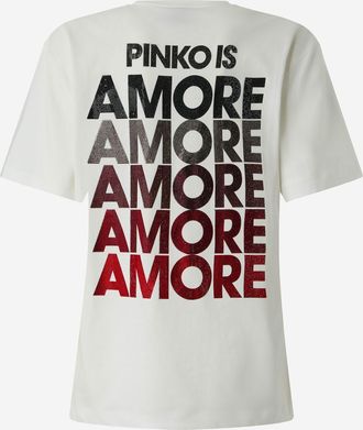 Pinko Womens T-Shirt With Amore Lettering White Cotton T-Shirts & Jerseys