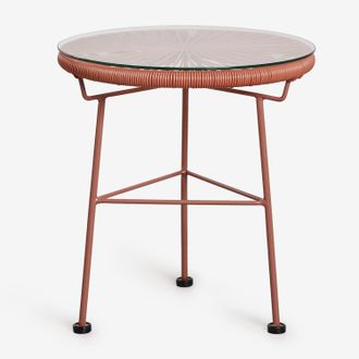 Sklum Sklum - Mesa Auxiliar Redonda &Oslash;45 Cm En Acero Y Mimbre Sint&eacute;tico Acapulco