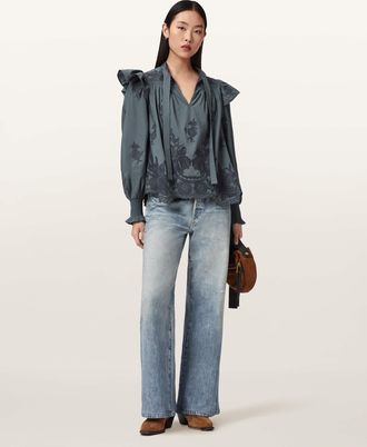 AllSaints Nisa Embroidered Cotton Top