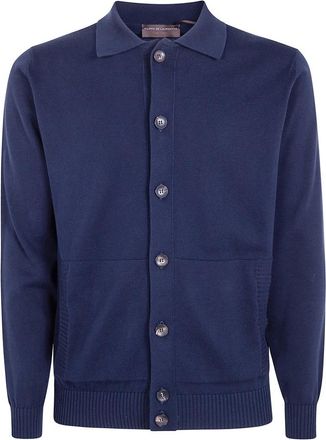 FILIPPO DE LAURENTIIS Shirt Collar Cardigan - Heren - Vesten - Blauw - S - Katoen - Truien & Vesten