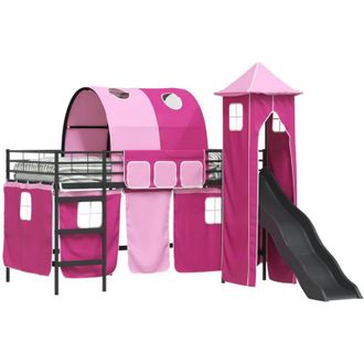 vidaXL KidsLoft Bed Frame Black and Pink 79.5 x 200 cm Metal vidaXL
