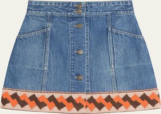 Valentino Garavani Embroidered Hem Denim Mini Skirt