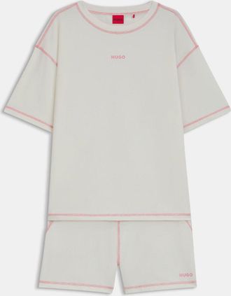 HUGO BOSS Hugo Nite stretch katoenen pyjama voor dames met contrasterende logos in naturelkleur