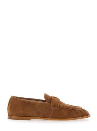 Pinko Naty 02 Brown Loafers With Love Birds Diamond Cut Logo Plaque In Suede Woman