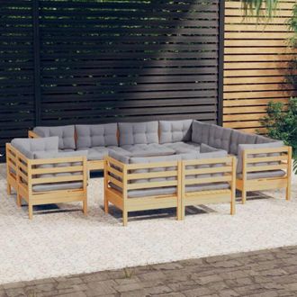 vidaXL Juego De Muebles De Jard&iacute;n 11 Pzas Y Cojines Madera Maciza Pino Vidaxl