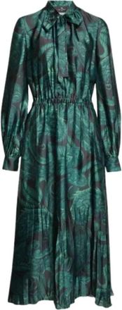 Etro Paisley Print Shirtdress met lange mouwen en plooien - Dames - Shirt Kleedjes - Groen - S - Polyester - Kleedjes