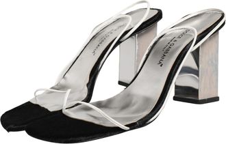 Dolce & Gabbana Silver Black Leather Block Heels Sandals Womens Shoes (Pre-Owned)