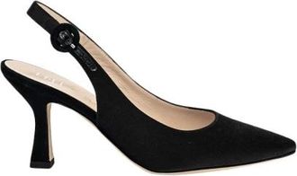 Lella Baldi Slingback in raso con tacco rocchetto - Dames - Pumps - Zwart - 37 EU - Satijn - Schoenen