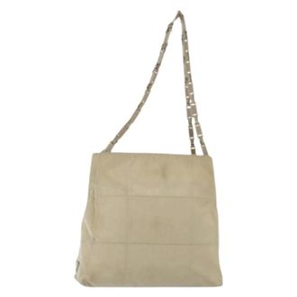 Prada Pre-owned Shoulder Bags, female, Beige, Size: ONE SIZE Pre-owned Nylon Shoulder Bag