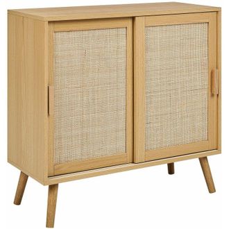 Beliani Credenza in truciolato di vimini e rattan con 2 ante e ripiani in legno chiaro Hodgen