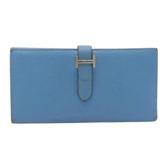 Herm&egrave;s Pre-owned Epsom Bearn 2Plis Trifold Portemonnee - Dames - Vintage Accessoires - Blauw - ONE Size - Leer - Vintage