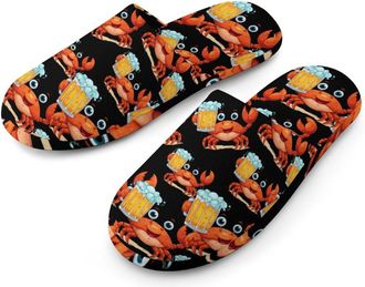 Generic Cartoon Crab with Beer Mens Cozy Memory Foam Slippers Warm Cotton House Shoes Comfy Slipper for Indoor Outdoor