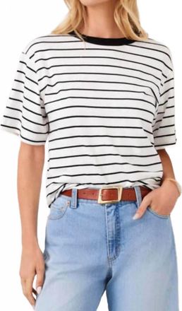 Karen Kane Stripe Short Sleeve Top - Petite In Off White With Black