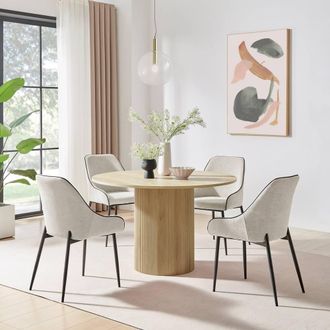 Furniturebox Penrose Oak Effect Round Dining Table & 4 Beaumont Chairs in Cream