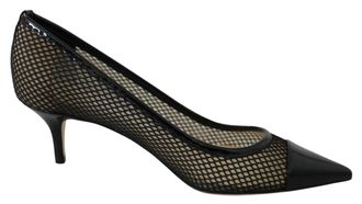 Jimmy Choo London Black Mesh and Leather Amika 50 Womens Pumps