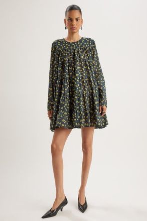 Merlette Soliman Floral Print Dress in Lemon Navy Floral Print at Nordstrom, Size Xx-Small