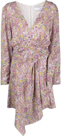 Iro Grafische Print Wikkelminijurk Beige - Dames - Korte kleedjes - Veelkleurig - S - Kleedjes