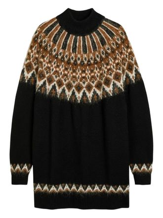 Staud LIZA patterned roll-neck mini dress - women - Wool/Nylon - S - Black