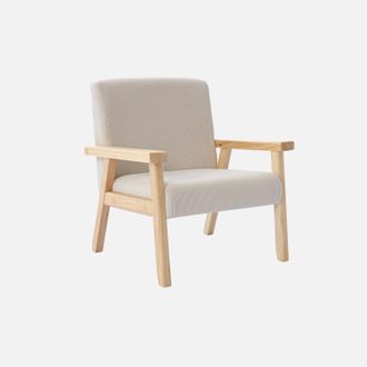 Sweeek Sweeek - Sill&oacute;n Infantil Escandinavo De Pana Y Madera De Caucho, Isak Kids, Crema, 47x43.5x50 Cm