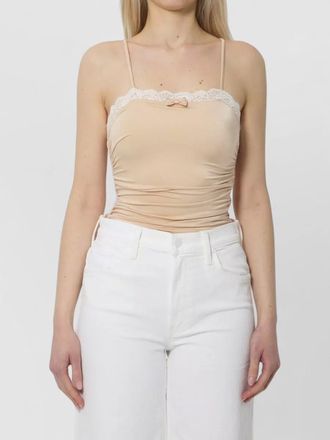 Chlo&eacute; lace trim ruched bodysuit slim straps