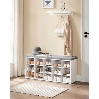 Vasagle 15 Compartment Shoe Bench Storage Cabinet with Cushion Seat in White