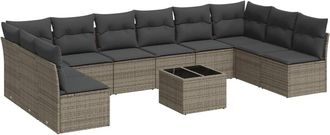vidaXL Set De Sof&aacute;s De Jard&iacute;n 11 Pzas Y Cojines Rat&aacute;n Sint&eacute;tico Gris Vidaxl