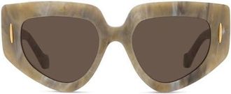 Loewe Anagram 51mm Geometric Sunglasses in Beige Horn /Brown at Nordstrom