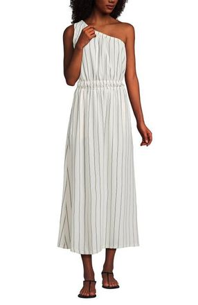 Lands End Creaseless One Shoulder Midi Dress in Ivory/black Stripe at Nordstrom, Size Medium