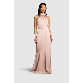 Coast Satin One Shoulder Maxi Dress in Blush at Nordstrom, Size 12