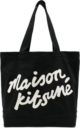 Maison Kitsun&eacute; Borsa Nera con Manici Piatti - - Bags - unisex - Nero - ONE SIZE