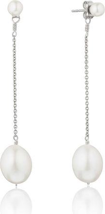 Lily & Roo Silver Large and Small Pearl Drop Stud Earrings