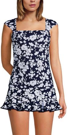 Lands End DD-Cup Square Neck Underwire Tankini Top in Navy Blossom Floral at Nordstrom, Size 12