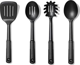 Oxo Good Grips Set di Utensili in Nylon da 4 Pezzi Set di Utensili da Cucina con Cucchiaio, Cucchiaio forato, Paletta quadrata e Servispaghetti
