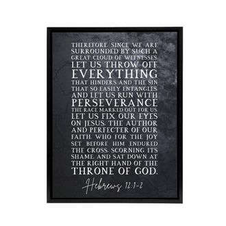 Artery8 Hebrews 12 1 2 Fix Our Eyes on Jesus Bible Quote Framed Canvas Wall Art Print in Grey | Size: W24 x H32