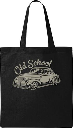 Generic Old School Car Graphic Natural Ecological Cotton Tote Bag Black