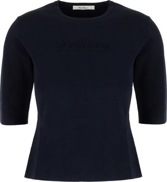 Max Mara Mxpaustero Top met korte mouwen - Dames - Ronde hals truien - Blauw - M - Truien & Vesten