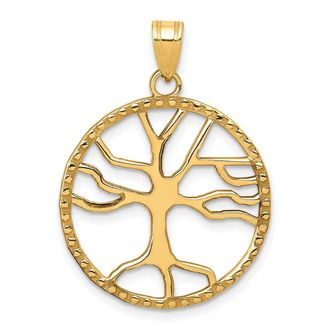 Diamond2Deal 10k Yellow Gold Tree of Life in Round Frame Pendant