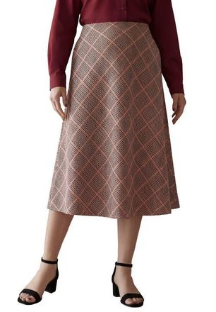 Jessica London Bi-Stretch Swing Skirt in Rose Check Houndstooth at Nordstrom, Size 18