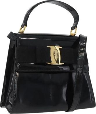 Ferragamo Pre-owned Handbags, female, Black, Size: ONE SIZE Pre-owned Patent Leather Hand Bag