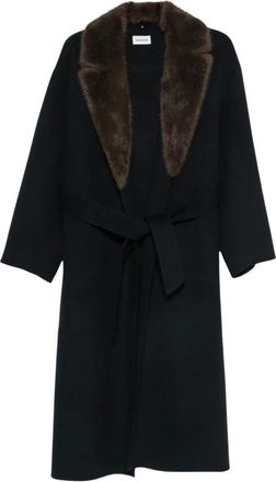 P.A.R.O.S.H. Abrigo de Lana con Cuello de Piel y Cintur&oacute;n - Coats - Mujer - Negro - S
