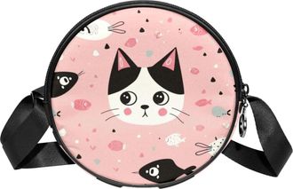 Generic Circle Crossbody Bag for Women, Cat Fish Small Sling Bag Daypack with Zipper Adjustable Shoulder Straps Casual Ladies Girls Round Purse