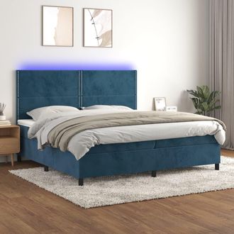 vidaXL Cama Box Spring Colch&oacute;n Y Led Terciopelo Azul Oscuro 200x200 Cm Vidaxl