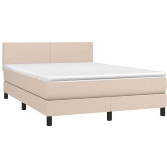vidaXL Cama Box Spring Con Colch&oacute;n Cuero Sint&eacute;tico Capuchino 140x200cm Vidaxl