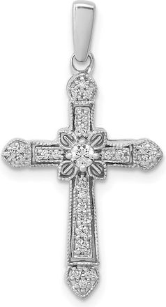 Diamond2Deal 14k White Gold 1/6 Ct Round Diamond Filigree Cross Pendant