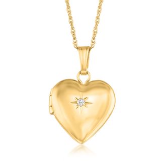 Ross-Simons Childs 14kt Yellow Gold Small Heart Locket Necklace With Diamond Accent