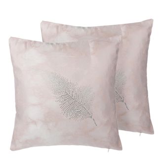 Beliani Beliani - Conjunto De Cojines Decorativos Con Plumas Rosa 45 X 45 Cm Motivo Delicado Decoraci&oacute;n Glamour Silene