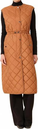 Dolce Cabo Quilted Long Vest In Burnt Orange
